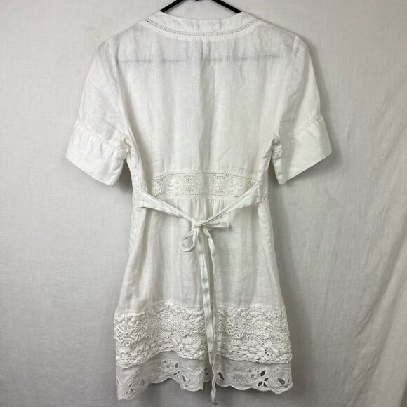 Nenette Linen Lace Short Dress Women Small - Medium Coquette Cottage Romantic - Picture 9 of 16